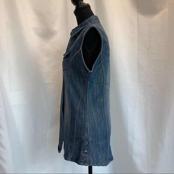 Wrangler sleeveless western cowgirl button front denim jean shirt stampede Sz S - Picture 4 of 9